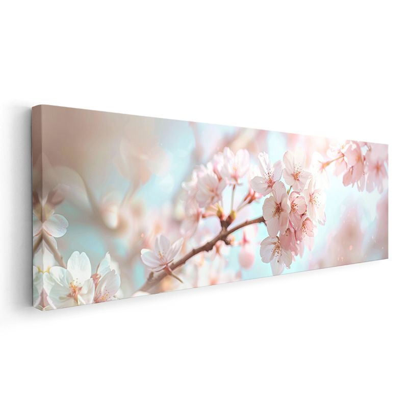 Kiraz Çiçekleri - Pastel Tonlarda Bahar Dalı Kanvas Tablo