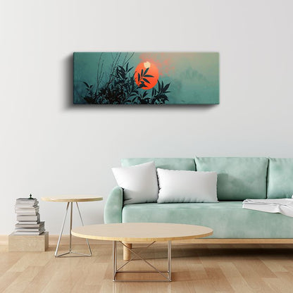 Zen Bambu - Kırmızı Güneş Eşliğinde Minimalist Tasarım Kanvas Tablo