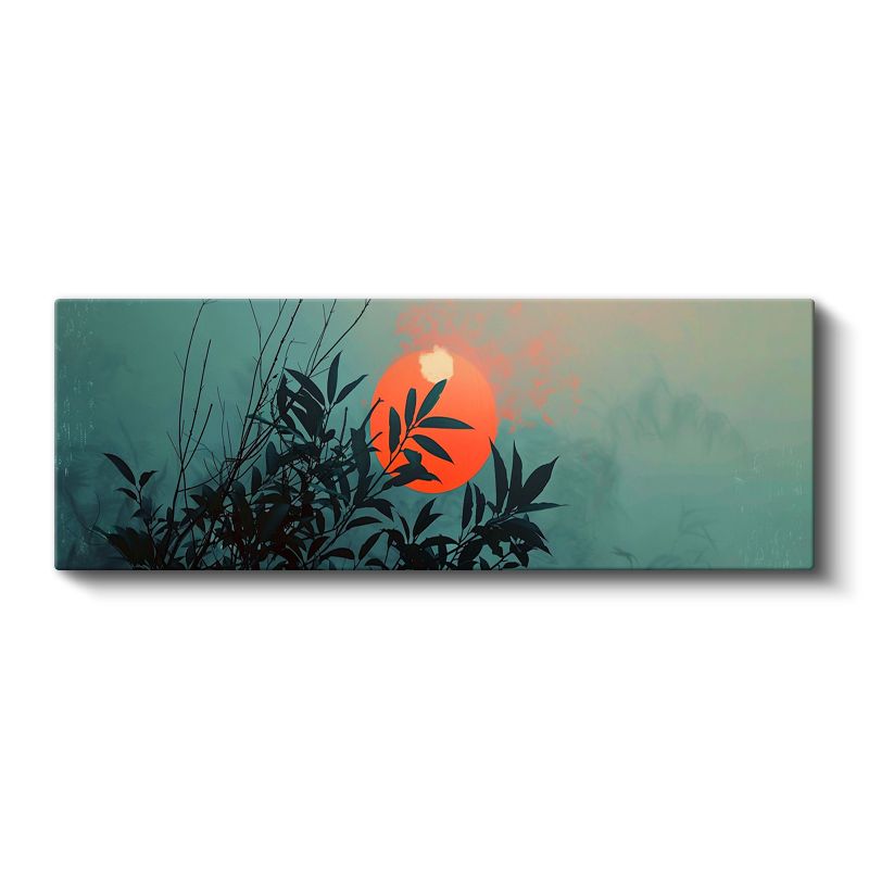 Zen Bambu - Kırmızı Güneş Eşliğinde Minimalist Tasarım Kanvas Tablo