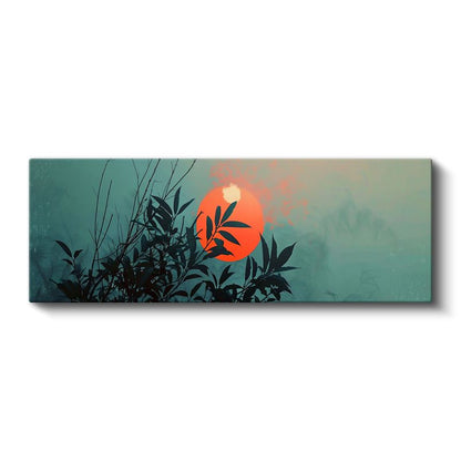 Zen Bambu - Kırmızı Güneş Eşliğinde Minimalist Tasarım Kanvas Tablo