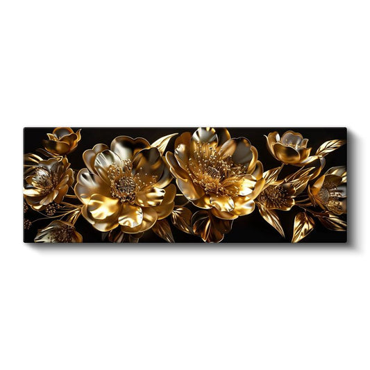 Altın Çiçekler - Siyah Fonda Lüks Çiçek Serisi Kanvas Tablo