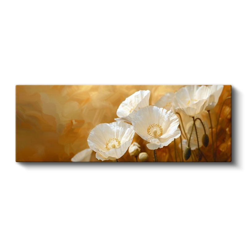 Beyaz Gelincikler - Altın Fonda Zarif Çiçek Kompozisyonu Kanvas Tablo