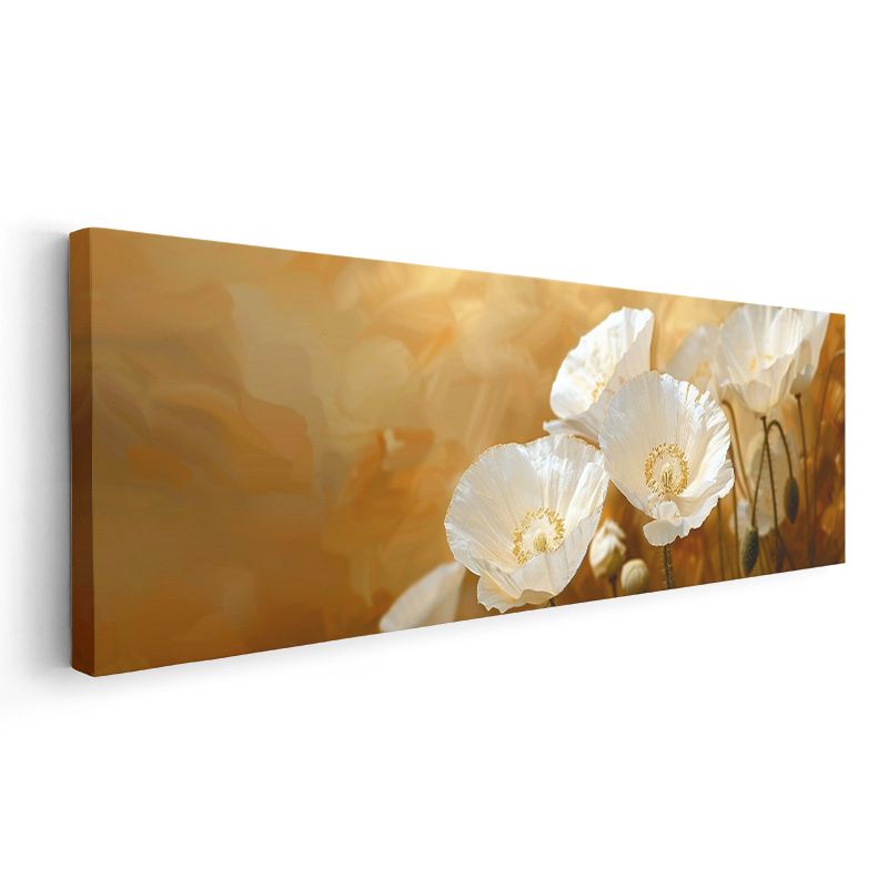 Beyaz Gelincikler - Altın Fonda Zarif Çiçek Kompozisyonu Kanvas Tablo