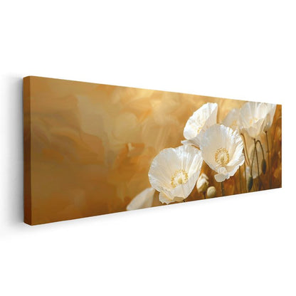Beyaz Gelincikler - Altın Fonda Zarif Çiçek Kompozisyonu Kanvas Tablo