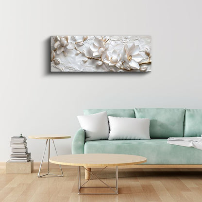 Beyaz Manolyalar - Dokulu Yüzeyde Zarif Çiçek Serisi Kanvas Tablo