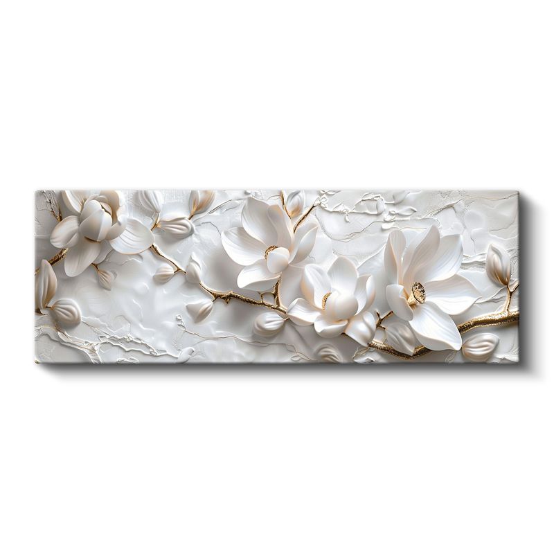 Beyaz Manolyalar - Dokulu Yüzeyde Zarif Çiçek Serisi Kanvas Tablo
