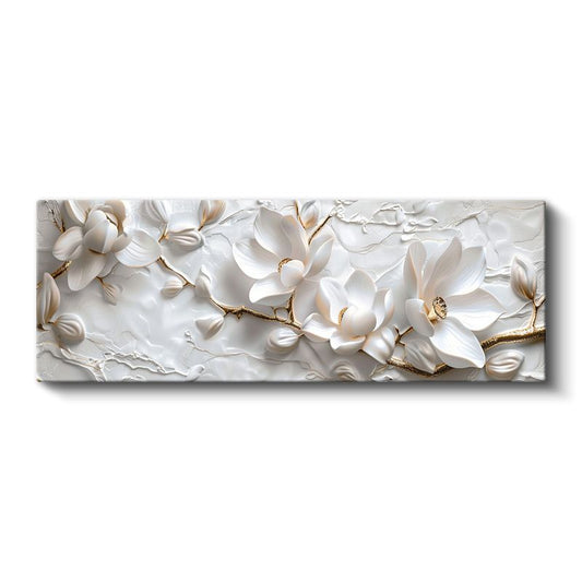 Beyaz Manolyalar - Dokulu Yüzeyde Zarif Çiçek Serisi Kanvas Tablo