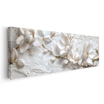 Beyaz Manolyalar - Dokulu Yüzeyde Zarif Çiçek Serisi Kanvas Tablo