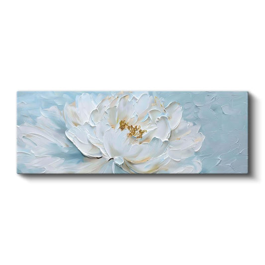 Beyaz Şakayık - Turkuaz Fonda Yağlı Boya Efektli Kanvas Tablo