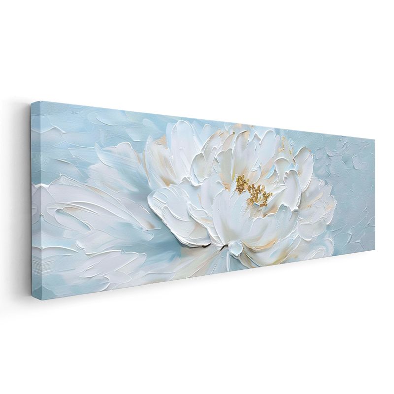 Beyaz Şakayık - Turkuaz Fonda Yağlı Boya Efektli Kanvas Tablo