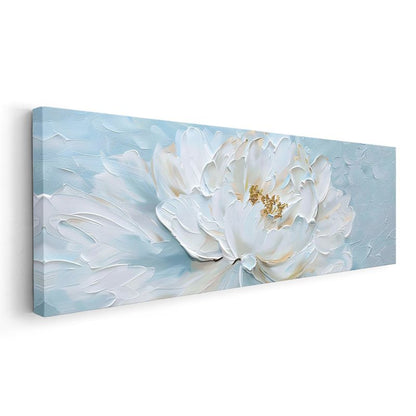 Beyaz Şakayık - Turkuaz Fonda Yağlı Boya Efektli Kanvas Tablo