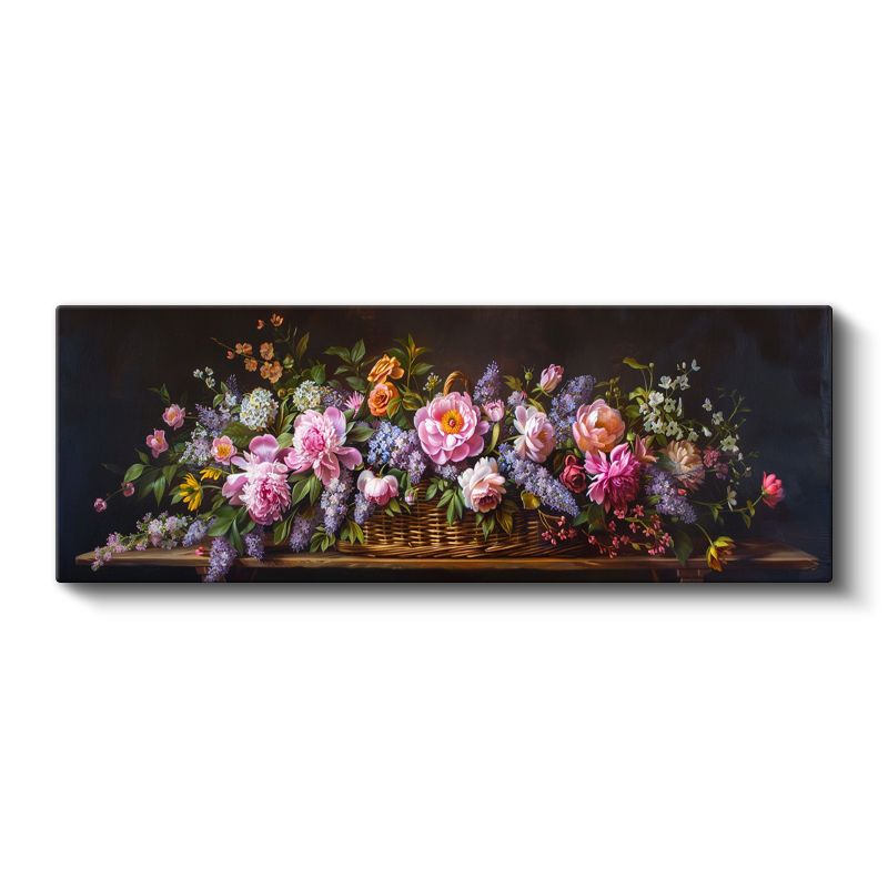 Klasik Çiçek Buketi - Sepette Renkli Çiçek Aranjmanı Kanvas Tablo