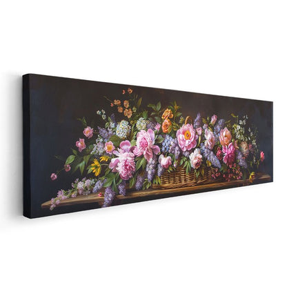 Klasik Çiçek Buketi - Sepette Renkli Çiçek Aranjmanı Kanvas Tablo