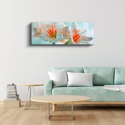 Beyaz Zambaklar - Turuncu Merkezli Zarif Çiçek İkilisi Kanvas Tablo