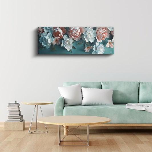 Krem Güller - Siyah Fonda Kabartma Görünümlü Çiçek Serisi Kanvas Tablo