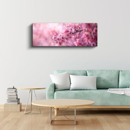 Pembe Kiraz Çiçekleri - Bahar Dalı Panoramik Kanvas Tablo