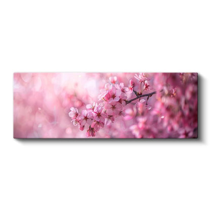Pembe Kiraz Çiçekleri - Bahar Dalı Panoramik Kanvas Tablo