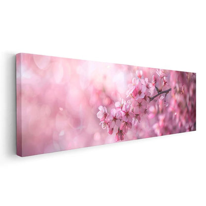 Pembe Kiraz Çiçekleri - Bahar Dalı Panoramik Kanvas Tablo