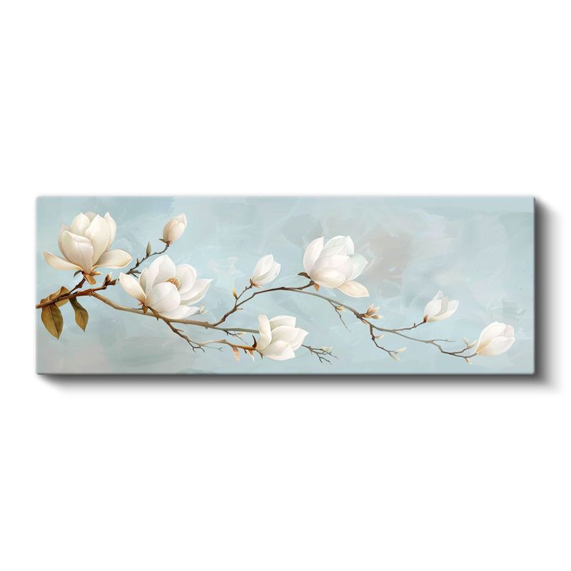 Beyaz Manolyalar - Mavi Fonda Zarif Çiçek Dalı Kanvas Tablo