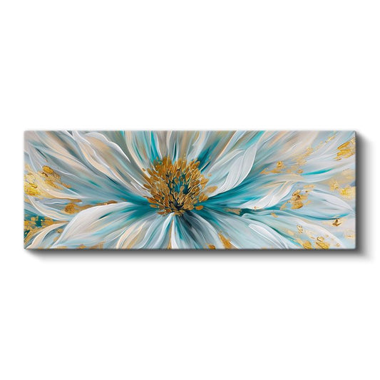 Turkuaz Papatya - Altın Detaylı Modern Çiçek Tasarımı Kanvas Tablo