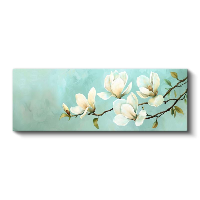 Beyaz Manolyalar - Turkuaz Fonda Zarif Çiçek Serisi Kanvas Tablo