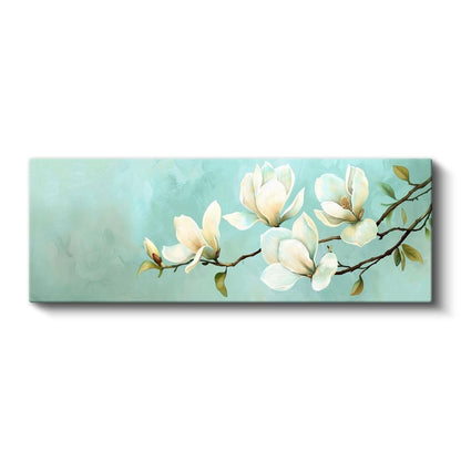 Beyaz Manolyalar - Turkuaz Fonda Zarif Çiçek Serisi Kanvas Tablo