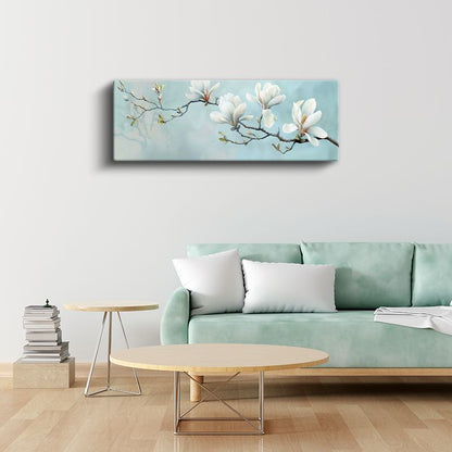 Beyaz Manolya Dalı - Turkuaz Fonda Bahar Esintisi Kanvas Tablo