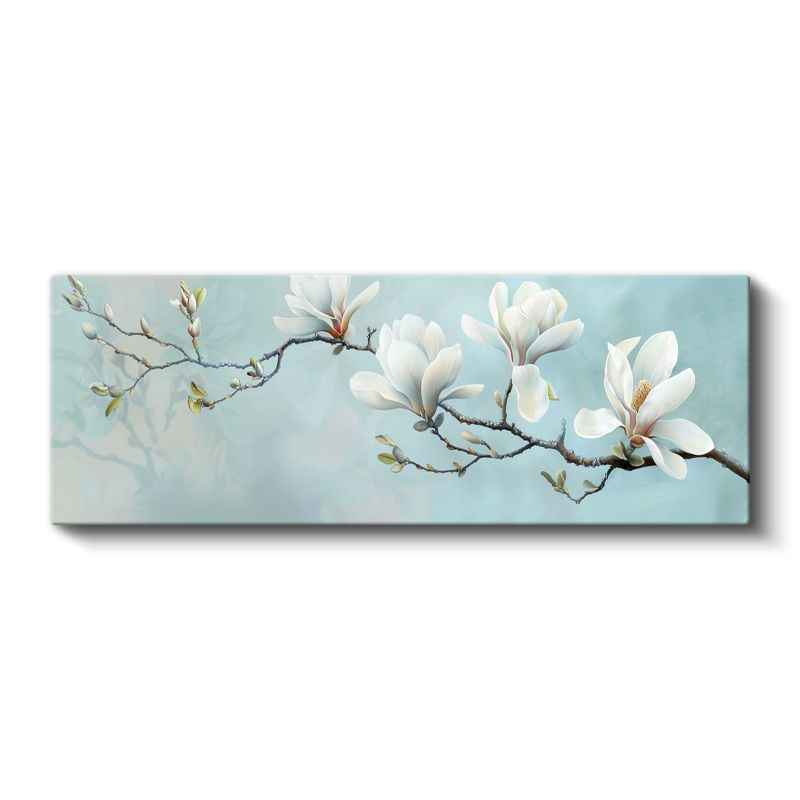 Beyaz Manolya Dalı - Turkuaz Fonda Bahar Esintisi Kanvas Tablo
