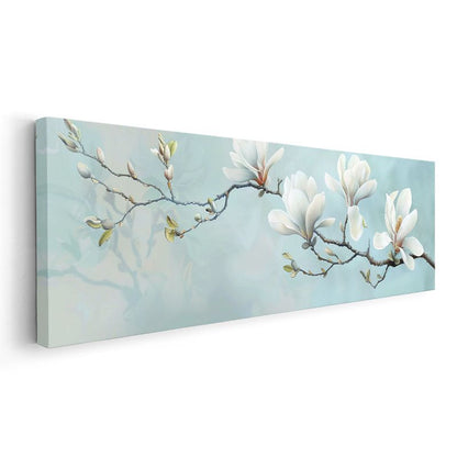 Beyaz Manolya Dalı - Turkuaz Fonda Bahar Esintisi Kanvas Tablo