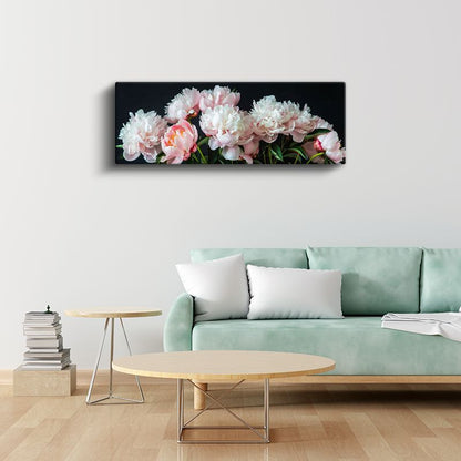 Pembe Güller - Turkuaz Fonda Kabartma Görünümlü Çiçek Serisi Kanvas Tablo