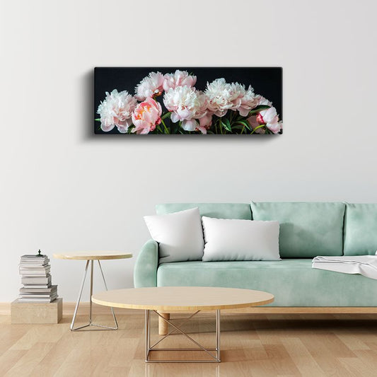 Pembe Güller - Turkuaz Fonda Kabartma Görünümlü Çiçek Serisi Kanvas Tablo