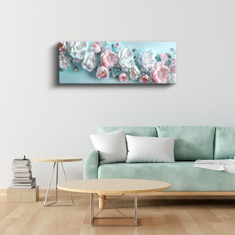 Krem Gelincikler - Altın Fonda Yağlı Boya Efektli Kanvas Tablo