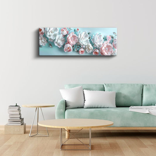 Krem Gelincikler - Altın Fonda Yağlı Boya Efektli Kanvas Tablo