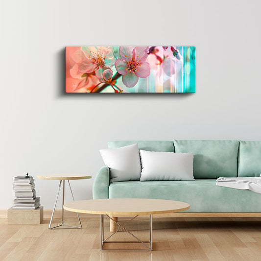 Pembe Kiraz Dalı - Işıltılı Bahar Manzarası Kanvas Tablo