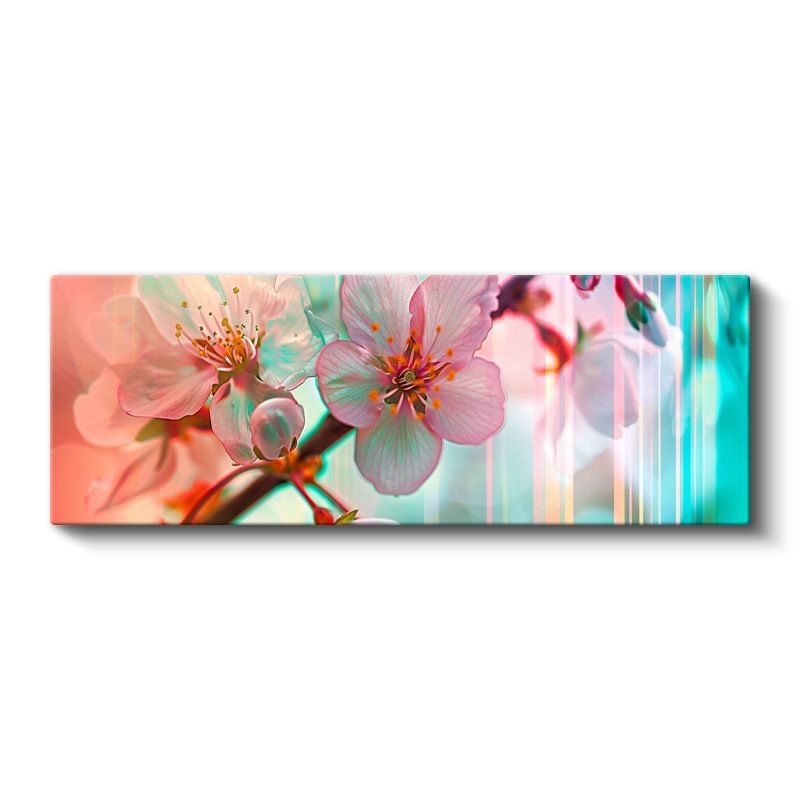 Pembe Kiraz Dalı - Işıltılı Bahar Manzarası Kanvas Tablo