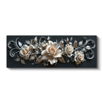 Zarif Güller - 3D Kabartma Efektli Krem Rengi Çiçek Kompozisyonu Kanvas Tablo