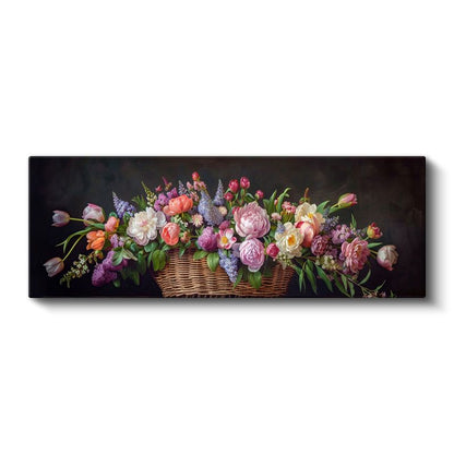 Çiçek Buketi - Hasır Sepette Renkli Mevsim Çiçekleri Koleksiyonu Kanvas Tablo