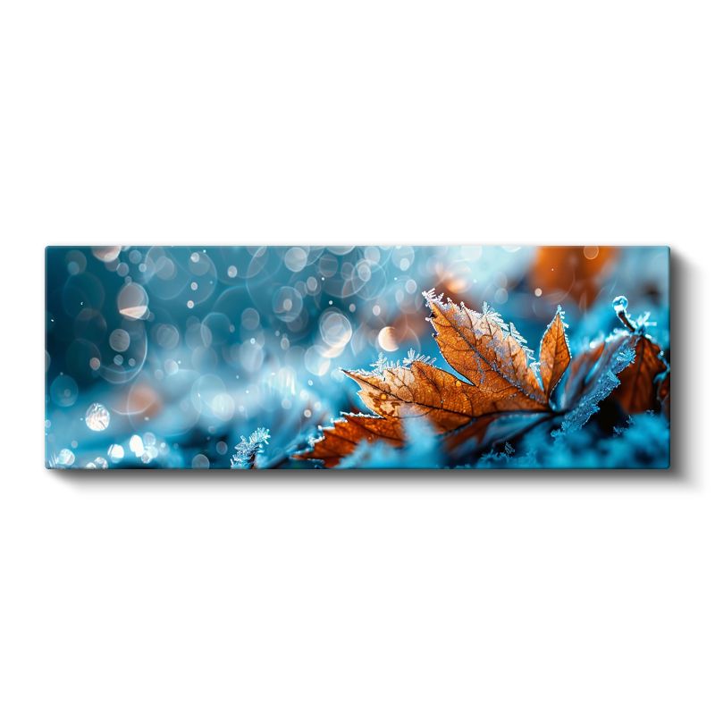 Sonbahar Yaprağı - Mavi Tonlarda Kristal Buz Efektli Doğa Detayı Kanvas Tablo