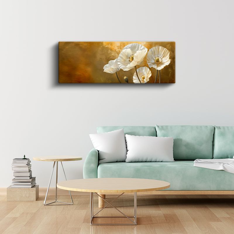 Beyaz Gelincikler - Altın Tonlarında Sıcak Atmosferli Çiçek Portresi Kanvas Tablo