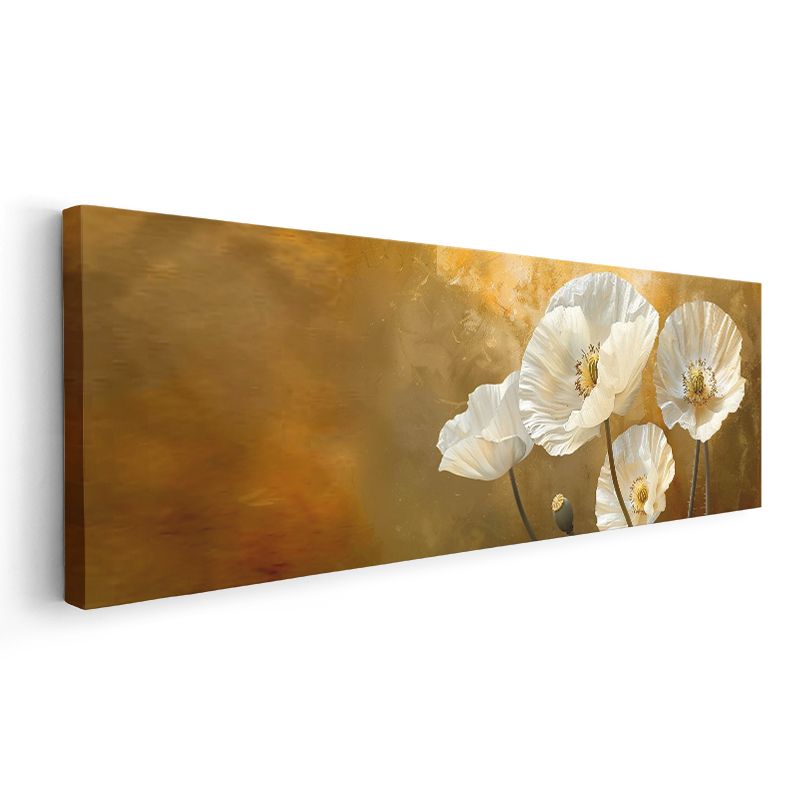 Beyaz Gelincikler - Altın Tonlarında Sıcak Atmosferli Çiçek Portresi Kanvas Tablo