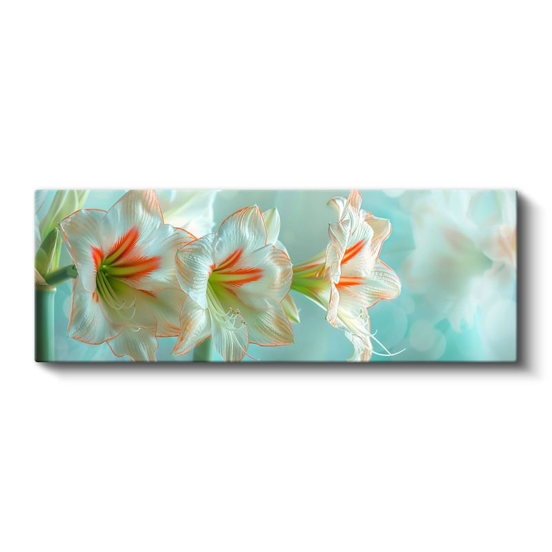Beyaz Amarilis - Turkuaz Fonda Narin Çiçek Detayları Kanvas Tablo