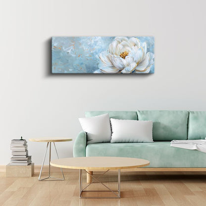 Beyaz Nilüfer - Mavi Tonlarda Minimalist Çiçek Portresi Kanvas Tablo