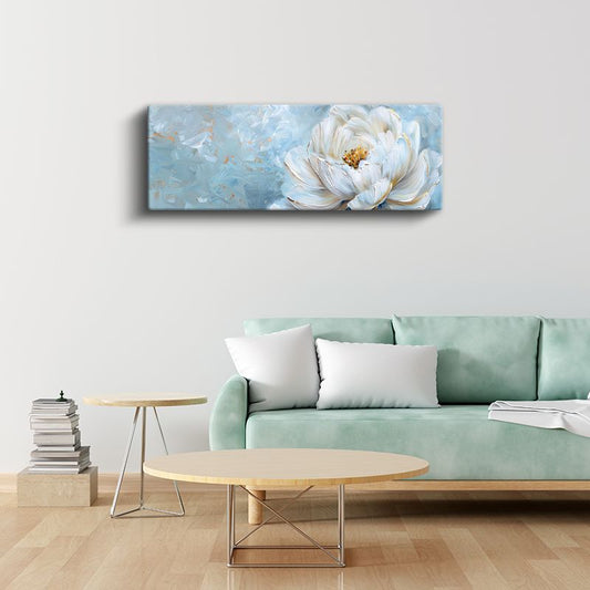 Beyaz Nilüfer - Mavi Tonlarda Minimalist Çiçek Portresi Kanvas Tablo