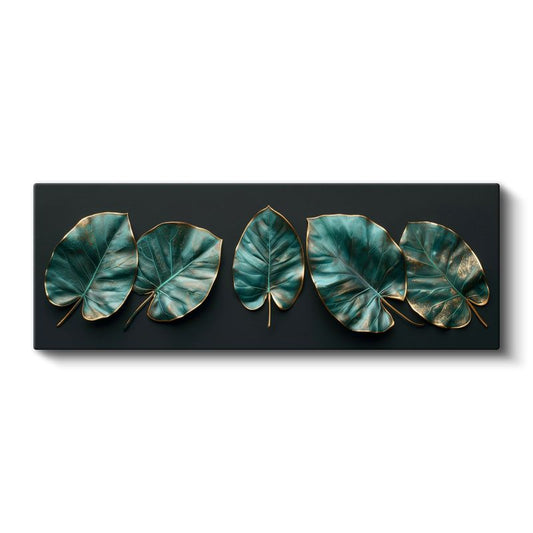 Tropikal Yapraklar - Altın Kenarlı Zümrüt Yeşili Monstera Yaprakları Kanvas Tablo