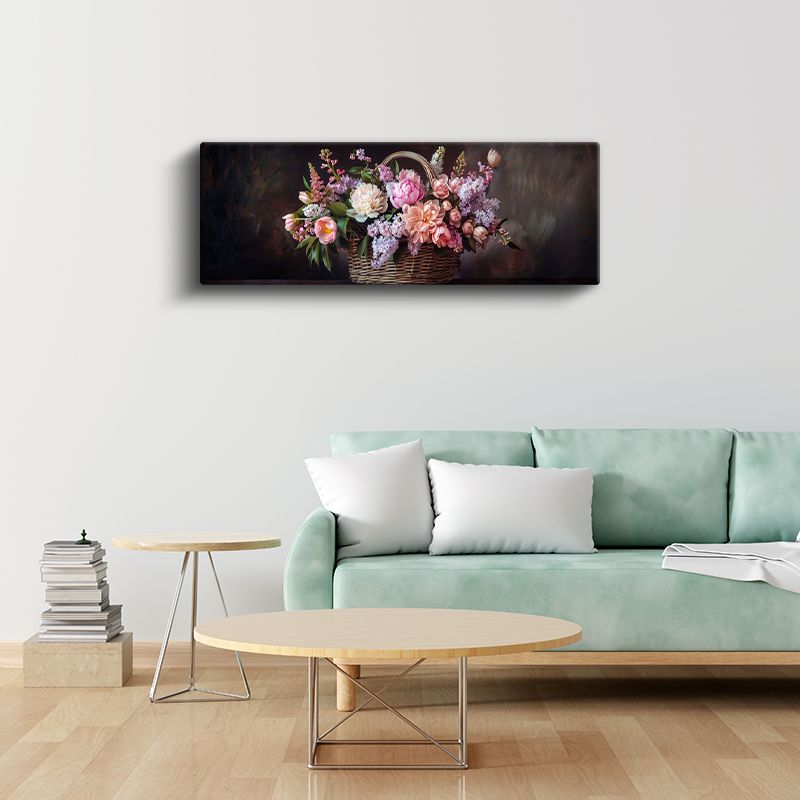 Klasik Çiçek Sepeti - Şakayık ve Leylak Çiçekleri Natürmort Kanvas Tablo