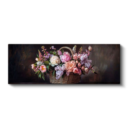 Klasik Çiçek Sepeti - Şakayık ve Leylak Çiçekleri Natürmort Kanvas Tablo