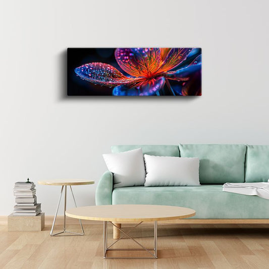 Neon Çiçek - Çiy Damlaları ile Süslenmiş Makro Çekim Kanvas Tablo