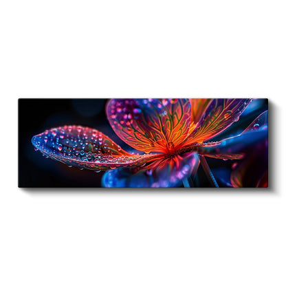 Neon Çiçek - Çiy Damlaları ile Süslenmiş Makro Çekim Kanvas Tablo
