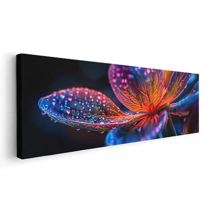 Neon Çiçek - Çiy Damlaları ile Süslenmiş Makro Çekim Kanvas Tablo