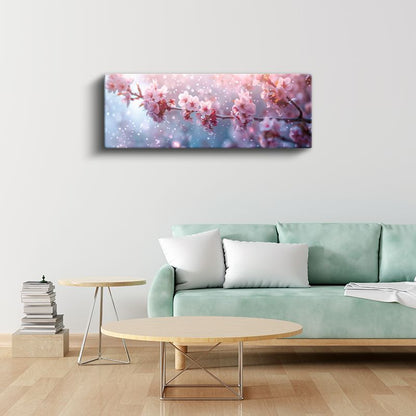 Kiraz Çiçekleri - Işık Efektli Romantik Bahar Dalları Kanvas Tablo